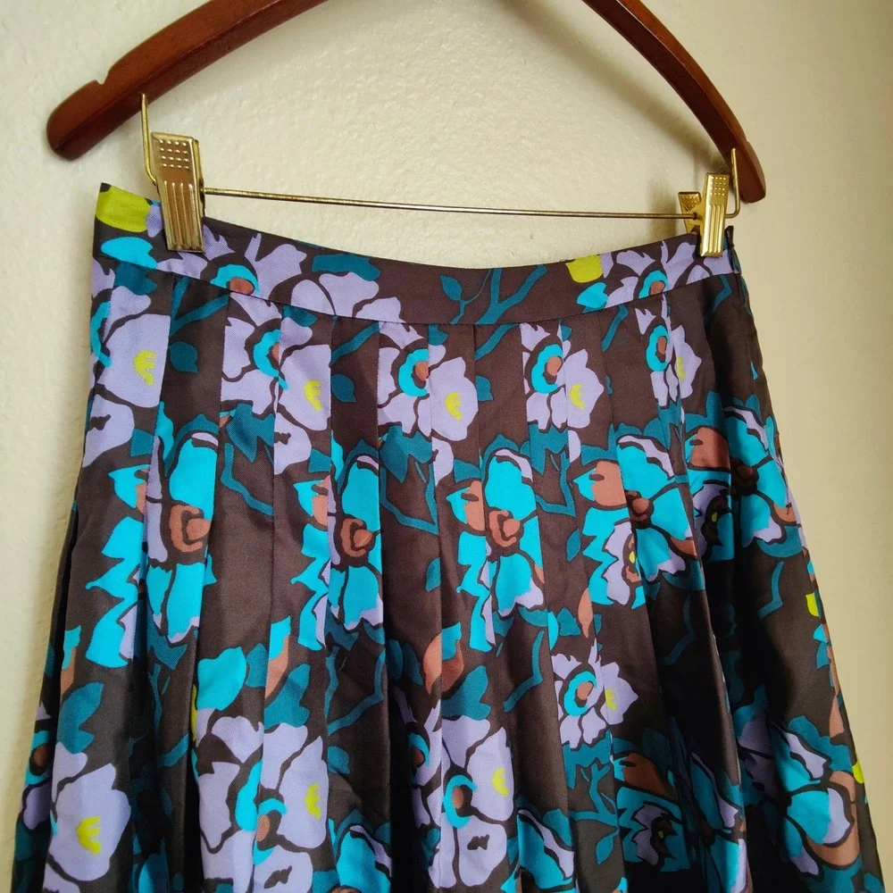 VTG Saks Fifth Avenue 100% Silk Pleated Floral Midi Skirt USA Fairy Whimsy 2